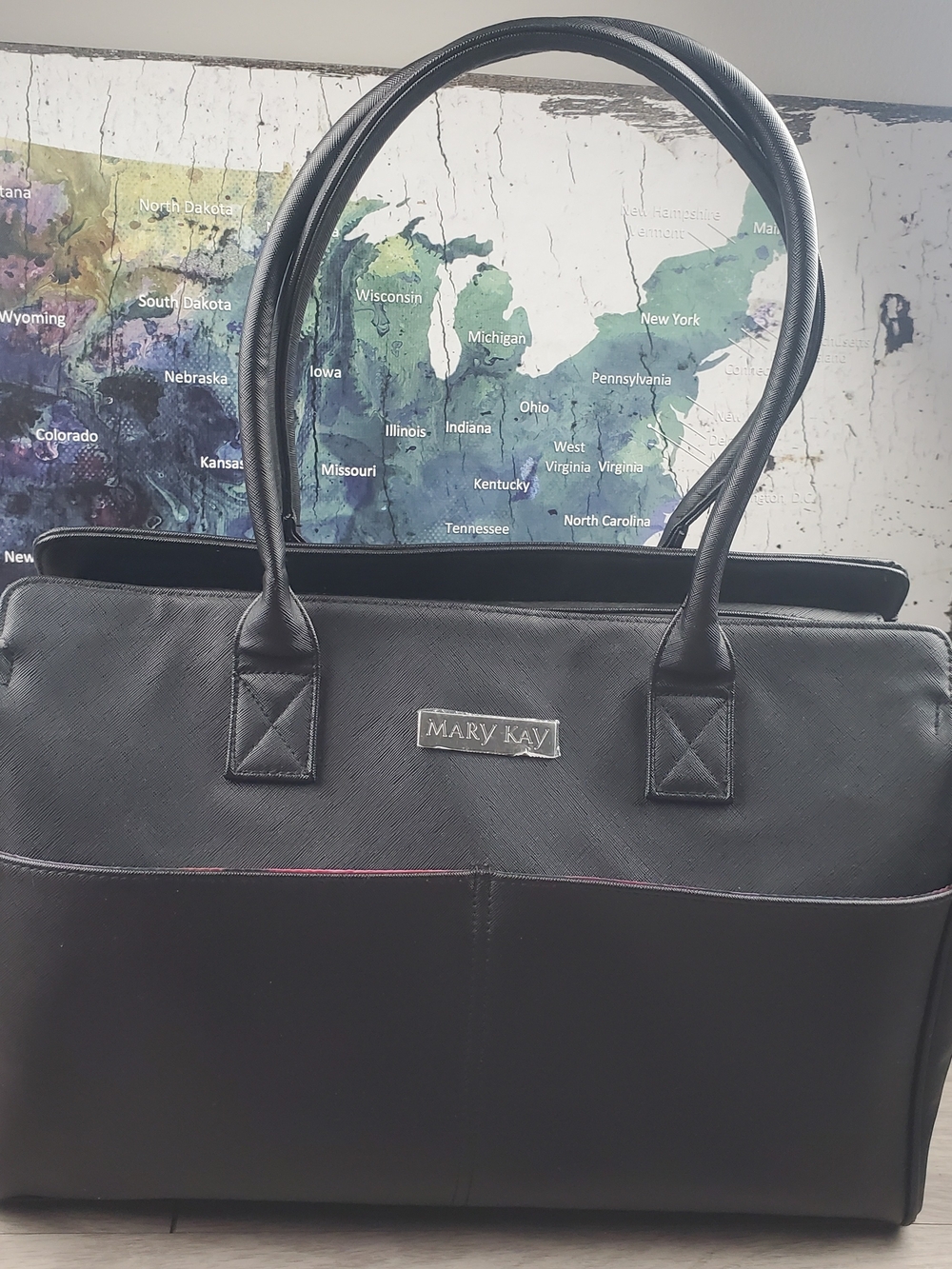 Mary Kay Large Black Consultant Tote Floral Lined Work Travel Bag 17x11x7